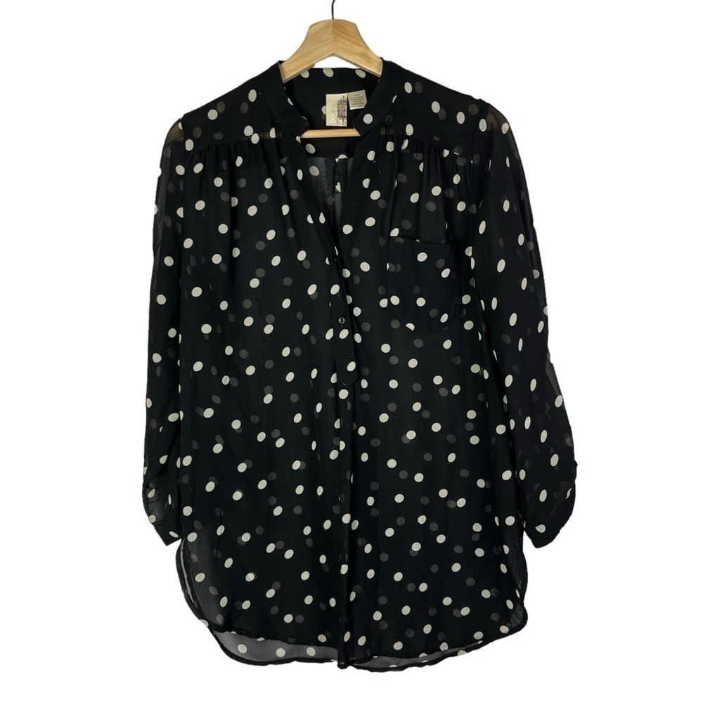 Boutique‎ Birdcage Black & White Polka Dot Chiffon Long Sleeve L